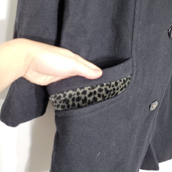 Gallery Vintage Black Button-Down Retro Wool Blend Leopard Print Collar Jacket - Picture 7 of 11
